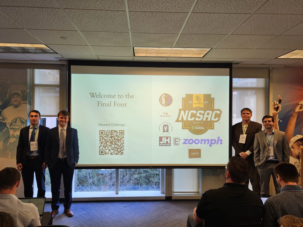 Participants in the  National Collegiate Sports Analytics Championship presented by Zoomph present their social media insights. 